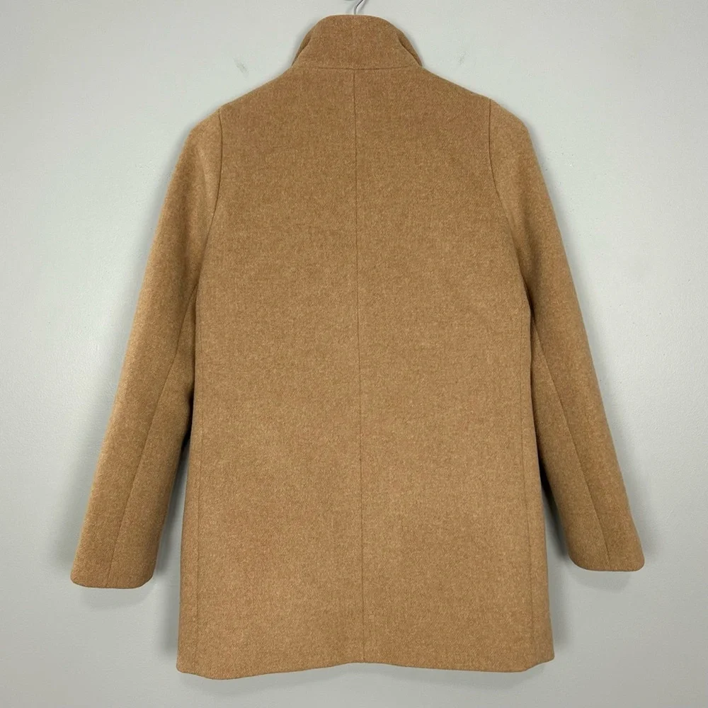 J. Crew Wool City Coat Women’s Size 2 Full Zip Mid Trench Pockets Winter Camel - Picture 7 of 9